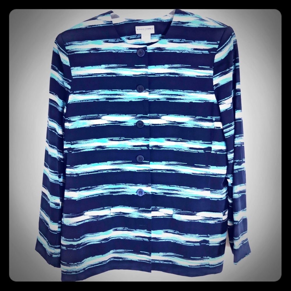 Alfred Dunner Blue and White Lined Jacket